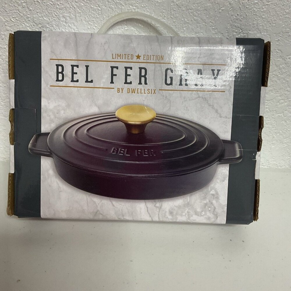 BEL FER Cast Iron 9” Au Gratin Gray Limited Edition Pan w/ Lid NIB by Dwellsix